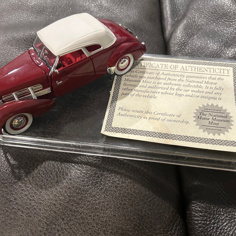 1937 Cord 812 Vintage Red Convertible Model Car with White Top
